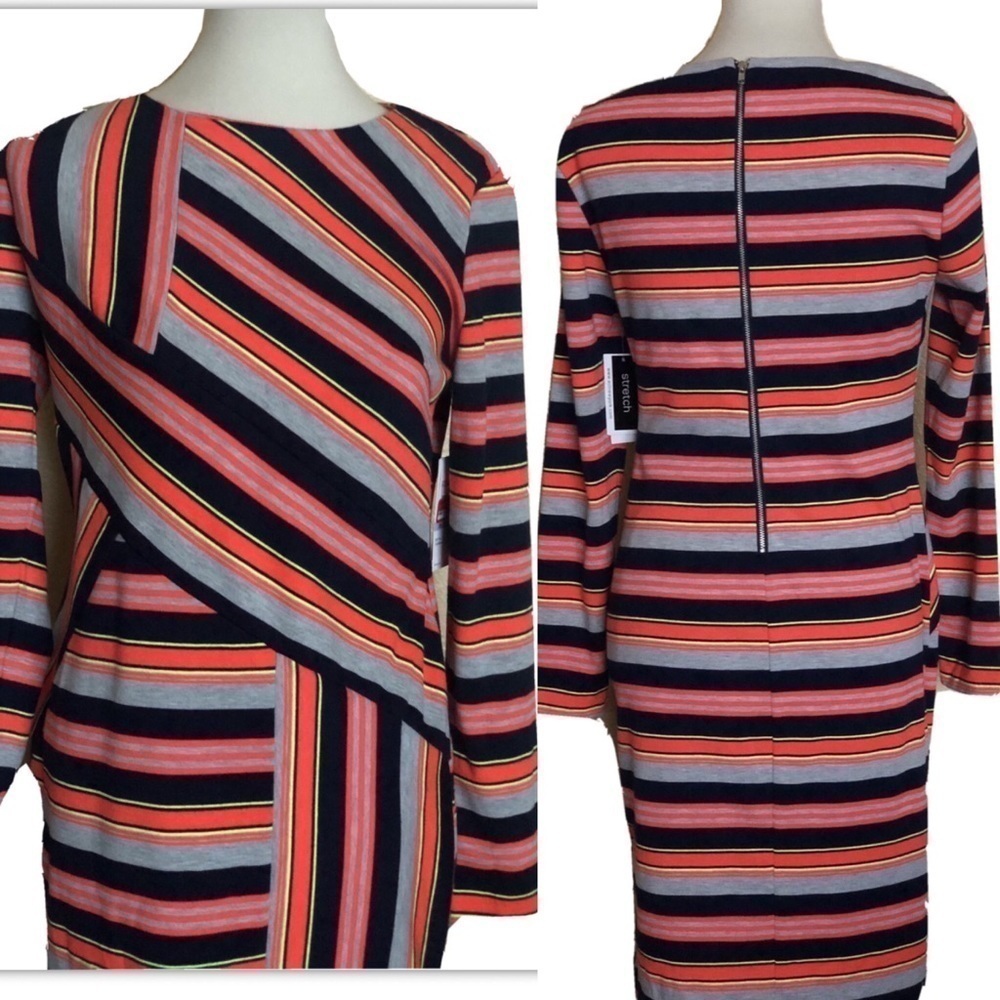 ECI Women Stripe Multicolor Knit Sheath Dress